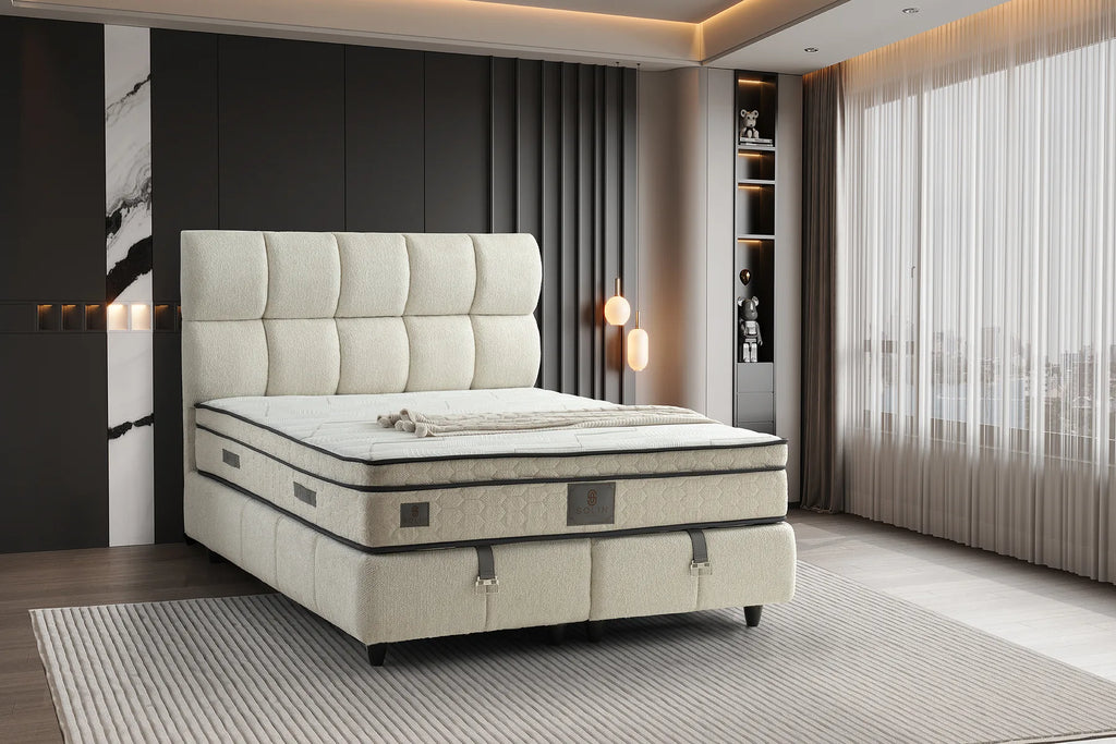 Puffy Creme Doppelbett mit Bettkasten – Ansicht 1