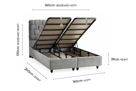 Hasır Grau Doppelbett mit Bettkasten – Maßzeichnung