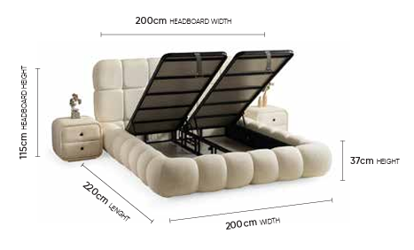 Angel Creme Doppelbett mit Bettkasten – Maßzeichnung