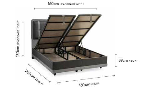 Caprice Doppelbett mit Bettkasten – Maßzeichnung