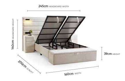 Verona Doppelbett mit Bettkasten – Maßzeichnung