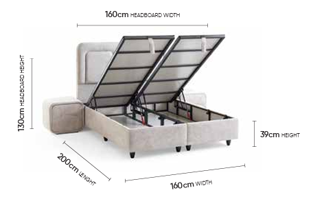 Bogota Doppelbett mit Bettkasten – Maßzeichnung