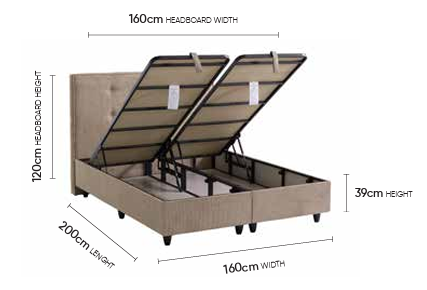 Boston Doppelbett mit Bettkasten – Maßzeichnung