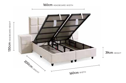 Tokyo Creme Doppelbett mit Bettkasten – Maßzeichnung