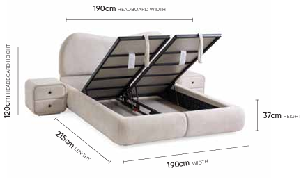 Milano Doppelbett mit Bettkasten – Maßzeichnung