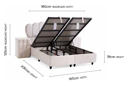 Münih Doppelbett mit Bettkasten – Maßzeichnung