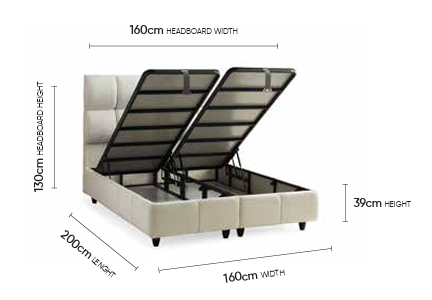 Puffy Creme Doppelbett mit Bettkasten – Maßzeichnung