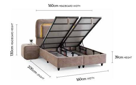 Montego Doppelbett mit Bettkasten – Maßzeichnung