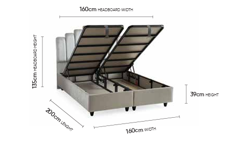 Marsi Creme Doppelbett mit Bettkasten – Maßzeichnung