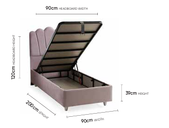 Parla Rosa Einzelbett mit Bettkasten – Maßzeichnung
