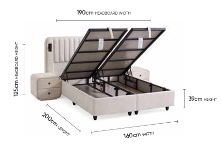 New York Doppelbett mit Bettkasten – Maßzeichnung