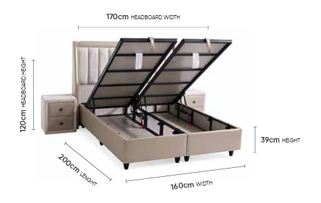Istanbul Doppelbett mit Bettkasten – Maßzeichnung
