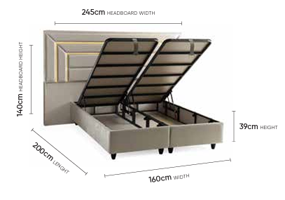 Luxury Gold Doppelbett mit Bettkasten – Maßzeichnung