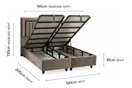 Güzide Gold Doppelbett mit Bettkasten – Maßzeichnung