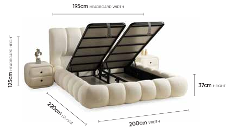 Star Creme Doppelbett mit Bettkasten – Maßzeichnung